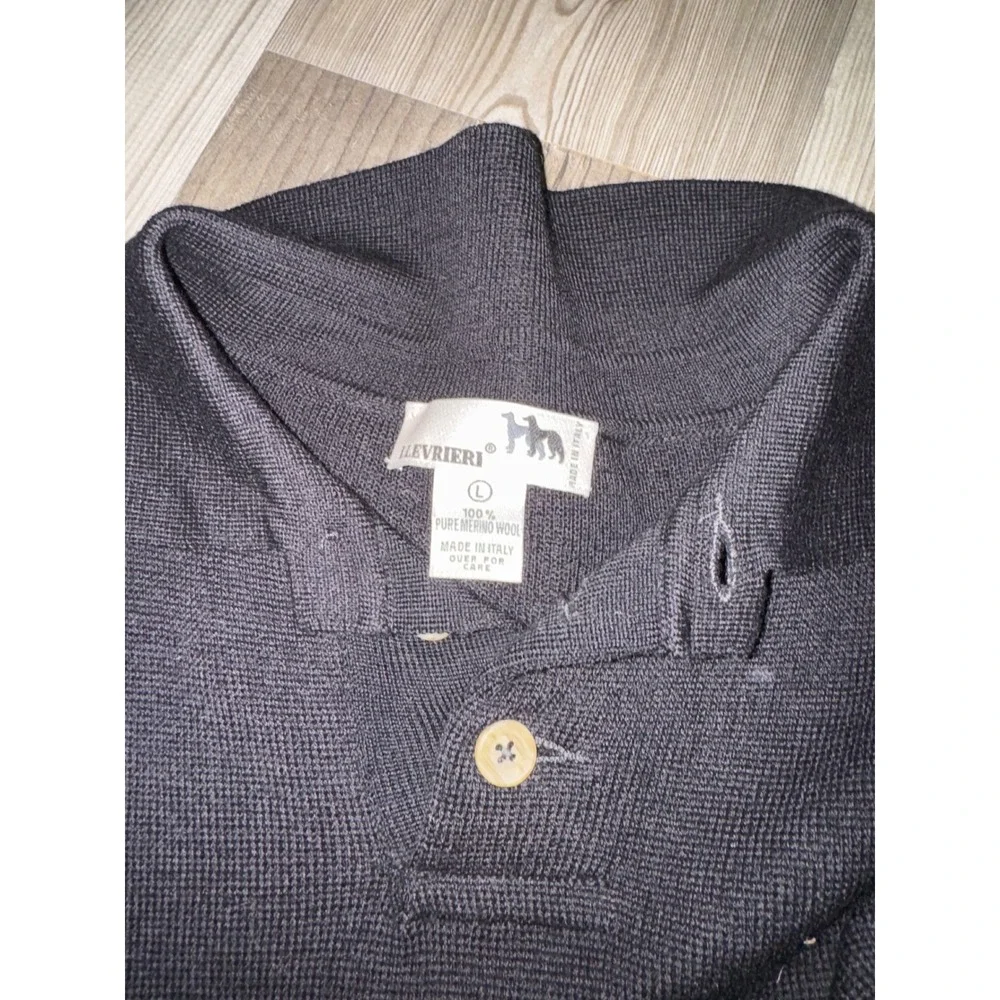 I Levrieri Italy Mens Black 100% Pure Merino Wool Long Sleeve Polo Sweater Large